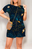 Colour Casual Print Graffiti Pocket O Neck Loose Rompers