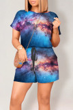 Colour Casual Print Graffiti Pocket O Neck Loose Rompers