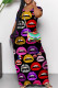 Black Casual Print Patchwork V Neck Long Dresses