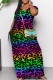 Fluorescent Green Casual Print Patchwork Pocket V Neck Long Dresses