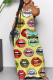 Yellow Casual Print Patchwork V Neck Long Dresses