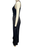 Rose Red Elegant Solid Hollowed Out Pleated Oblique Collar Sleeveless Dresses