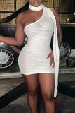 White Sexy Solid Hollowed Out Patchwork Wrapped Skirt Dresses