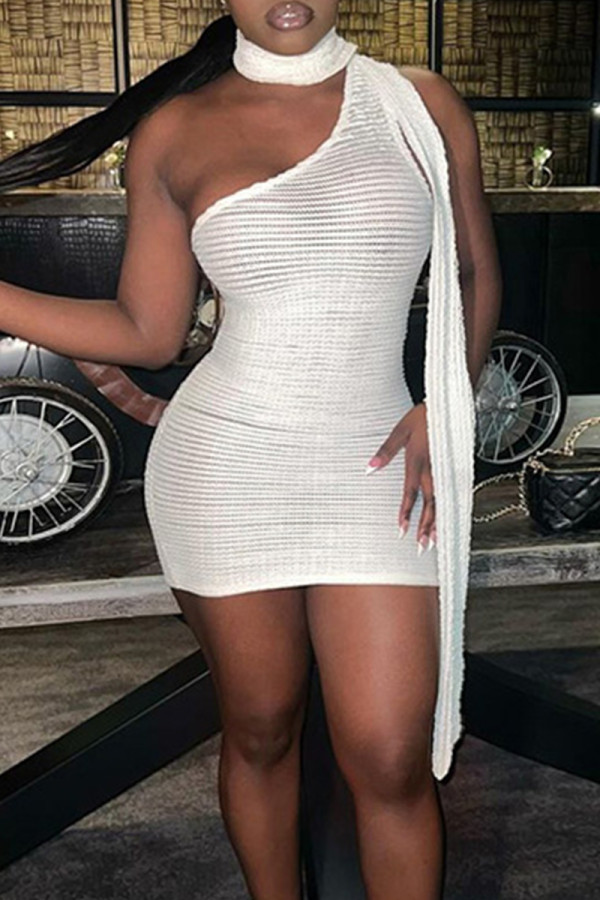 White Sexy Solid Hollowed Out Patchwork Wrapped Skirt Dresses