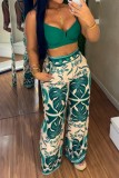 Green Sexy Casual Print Backless Spaghetti Strap Sleeveless Two Pieces