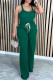 Ink Green Casual Solid Patchwork Draw String U Neck Sleeveless Two Pieces