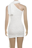 White Sexy Solid Hollowed Out Patchwork Wrapped Skirt Dresses