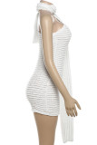 White Sexy Solid Hollowed Out Patchwork Wrapped Skirt Dresses