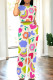 Light Yellow Casual Geometric Print Contrast O Neck Short Sleeve Two Pieces