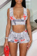 White Sexy Print Patchwork V Neck Sleeveless Two Pieces