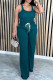 Peacock Blue Casual Solid Patchwork Draw String U Neck Sleeveless Two Pieces
