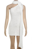 White Sexy Solid Hollowed Out Patchwork Wrapped Skirt Dresses