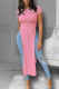 Pink Casual Solid Patchwork High Opening O Neck T-Shirts
