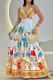 White Sexy Casual Print Backless Spaghetti Strap Long Dresses