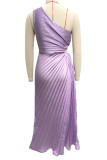 Rose Red Elegant Solid Hollowed Out Pleated Oblique Collar Sleeveless Dresses