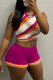 Rose Red Casual Patchwork Basic O Neck Sleeveless Two Pieces