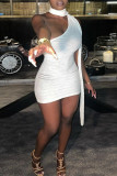 White Sexy Solid Hollowed Out Patchwork Wrapped Skirt Dresses