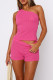 Rose Red Street Solid Patchwork Oblique Collar Sleeveless Two Pieces