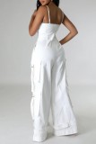 White Sexy Casual Solid Patchwork Backless Spaghetti Strap Straight Jumpsuits