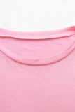 Pink Casual Solid Patchwork High Opening O Neck T-Shirts