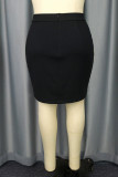 Black Casual Patchwork Three-dimensional Pattern Skinny High Waist Skirts