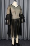 Black Sexy Solid Patchwork See-through Swimwears Cover Up