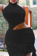 Black Elegant Solid Patchwork O Neck Wrapped Skirt Dresses