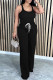 Black Casual Solid Patchwork Draw String U Neck Sleeveless Two Pieces
