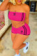Rose Red Sexy Patchwork Contrast Strapless Sleeveless Two Pieces
