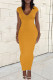 Yellow Casual Solid Backless Slit V Neck Long Dresses