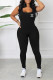 Black Sexy Simplicity Letter Print Backless High Opening U Neck Skinny Jumpsuits