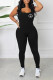 Black Sexy Simplicity Letter Print Backless U Neck Skinny Jumpsuits