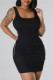 Black Casual Solid Hollowed Out Frenulum U Neck Vest Dresses