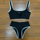 White Sexy Letter Patchwork Contrast Swimwears