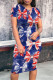 Blue Elegant Print Patchwork O Neck Wrapped Skirt Dresses