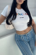 White Casual Letter Print O Neck T-Shirts