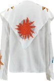 White Casual Print Basic Shirt Collar Tops