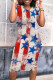 Blue Red Elegant Print Patchwork O Neck Wrapped Skirt Dresses