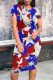 White Elegant Print Patchwork O Neck Wrapped Skirt Dresses