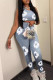 Grey Casual Print Patchwork O Neck Sleeveless Two Pieces