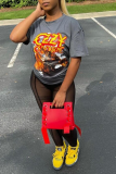 Dark Gray Casual Print Patchwork O Neck T-Shirts