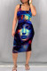 Multicolor Casual Print Patchwork Square Collar Wrapped Skirt Dresses