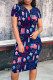 Dark Blue Casual Print Patchwork O Neck Wrapped Skirt Dresses