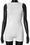 White Sexy Solid Patchwork Backless O Neck Skinny Rompers