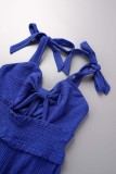 Red Sexy Casual Solid Bandage Hollowed Out Backless Spaghetti Strap Skinny Jumpsuits