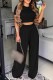 Black Casual Solid Basic O Neck Short Sleeve Two Pieces