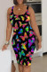 Black Casual Print Patchwork Backless Square Collar Wrapped Skirt Dresses