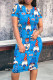 Colorful Blue Casual Print Patchwork O Neck Wrapped Skirt Dresses