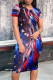 Purple Casual Print Patchwork O Neck Wrapped Skirt Dresses