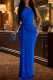 Blue Elegant Solid Patchwork Fold Oblique Collar Long Dresses